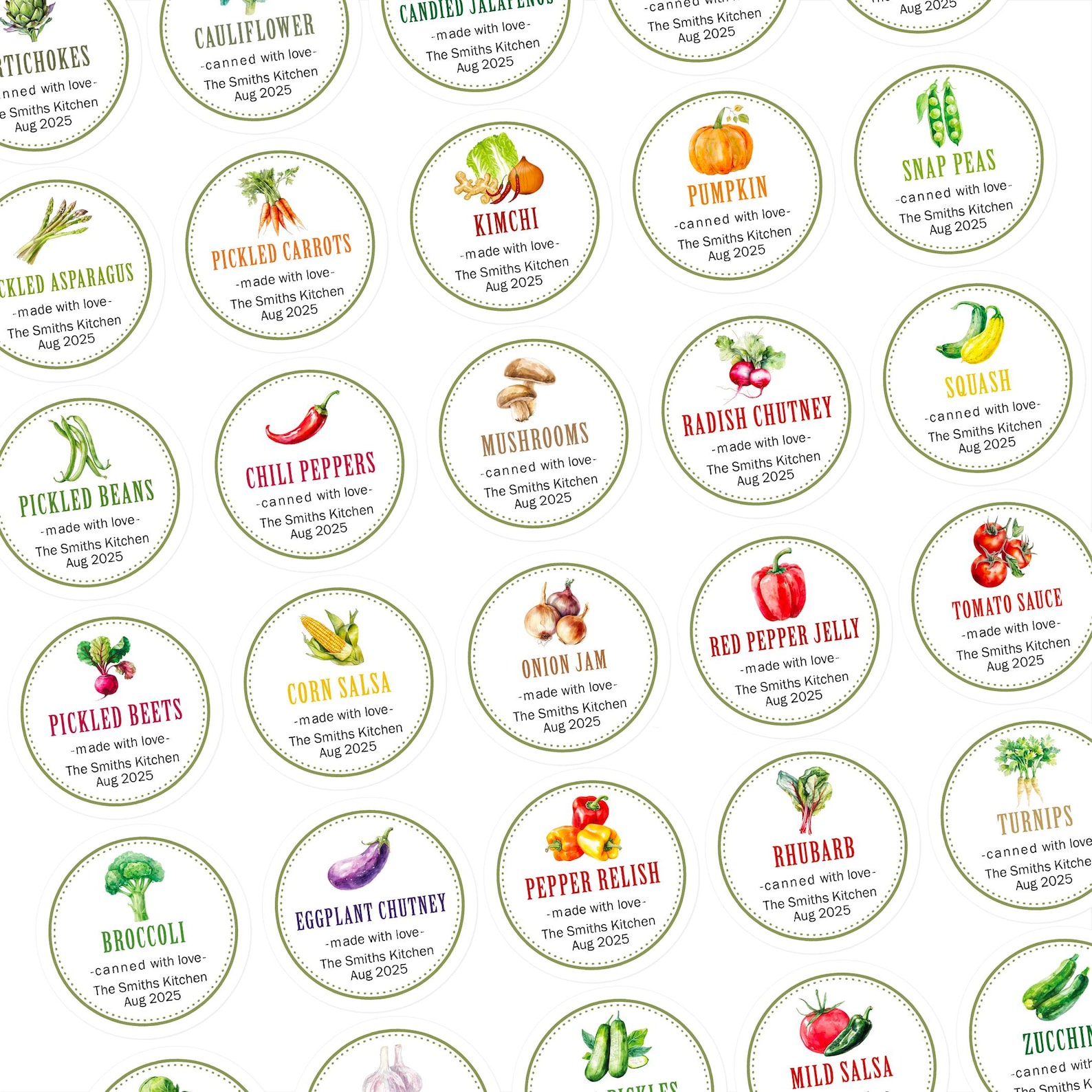 Canning Labels, Custom Kitchen Labels, Fruit & Vegetable Food ...