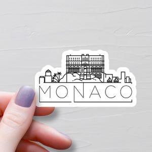 Sticker Monaco, Stickers de voyage en vinyle, Ligne d'horizon, Pays européen, Sticker Europe pour bouteille d'eau, Stickers pour ordinateur portable, Cadeaux souvenir, S967