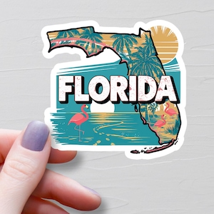 Autocollant Floride, autocollants en vinyle, autocollants de voyage, autocollant carte Floride, autocollant État de Floride, autocollants bouteille d'eau, autocollant États-Unis - S437