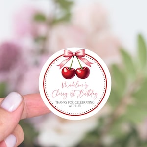 Cherry 1st Birthday Stickers, Very Cherry First Birthday Party Favors, Cherries Theme Birthday Thank You Stickers, Cherry Birthday Girl