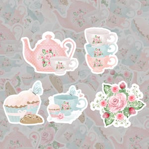 Tea Party Sticker Pack of 5, Vinyl Stickers, Floral Tea Stickers ...