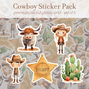 Western Sticker Pack of 5, Vinyl Stickers, Water Bottle Sticker, Laptop Stickers, Kids Cowboy Stickers, Cowgirl Stickers, Wild West Stickers