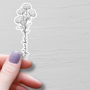 Sticker fleur de naissance septembre, fleur du mois de naissance septembre, fleur d'aster dessin au trait, stickers bouteille d'eau, stickers agenda mensuel