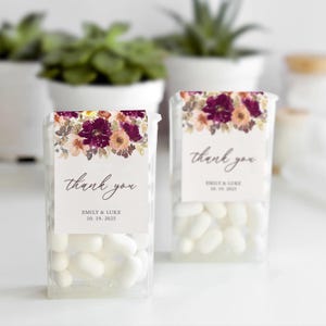 Étiquettes de faveur de mariage d'automne pour les menthes, autocollants de menthe d'automne d'amour, floral de pêche de Bourgogne, cadeau d'invité de remerciement de mariage d'automne pour être menthe