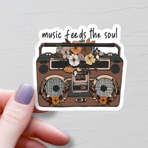 Sticker muziek voedt de ziel, vinylstickers, retro stereosticker, vintage muziekstickers, waterflesstickers, cadeau muziekliefhebber - S327