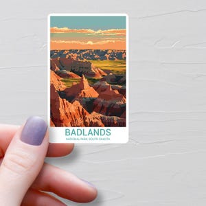 Stickers Parc National des Badlands, Stickers de voyage en vinyle, Stickers Parc National des Etats-Unis, Sticker Etat du Dakota du Sud, Stickers bouteille d'eau, S562