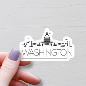 Autocollant Washington DC, autocollants de voyage en vinyle, capitale des États-Unis, autocollants États-Unis d'Amérique, autocollant bouteille d'eau, autocollant pour ordinateur portable, S1033