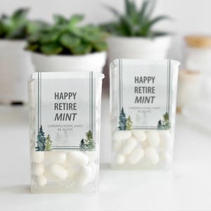 Woodland Forest Retirement Party Favors Labels for Mints, Happy RetireMINTs Stickers, Personalized Mint Retirement Favors Stickers