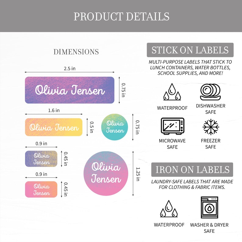 Waterproof Name Stickers Vinyl, Bright Colors Custom Name Labels, School Labels, Daycare Labels, Camp Labels, Name Stickers Dishwasher Safe image 2
