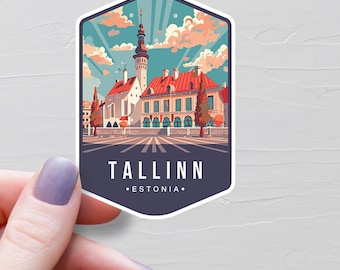 Sticker Tallinn, Estland, vinyl reisstickers, sticker Tallinn, Europees land, Europa waterflessticker, laptopstickers - S755