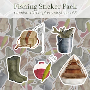 Fishing Sticker Pack of 5, Vinyl Stickers, Laptop Stickers, Water Bottle Stickers, Fisherman Gift, Fly Fishing Sticker, Fishing Gift