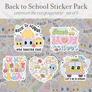 Lot de 5 autocollants pour la rentrée des classes, Stickers vinyles, Stickers rentrée des classes, Stickers mignons, cadeau de rentrée des classes, Stickers bouteilles d'eau