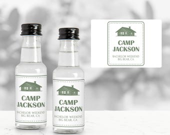 Cabin Bachelor Weekend Mini Liquor Bottle Labels, Camping Bachelor Party Favors, Mountain Bach, Outdoors Cabin Weekend In The Woods