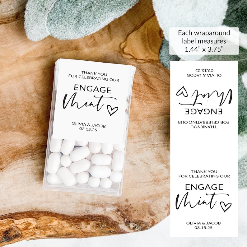 Mint Engagement Party Favors Labels, Vinyl EngageMint Stickers, Custom Mint Favors Stickers, Personalized Mint Engagement Favors Sticker 画像 2
