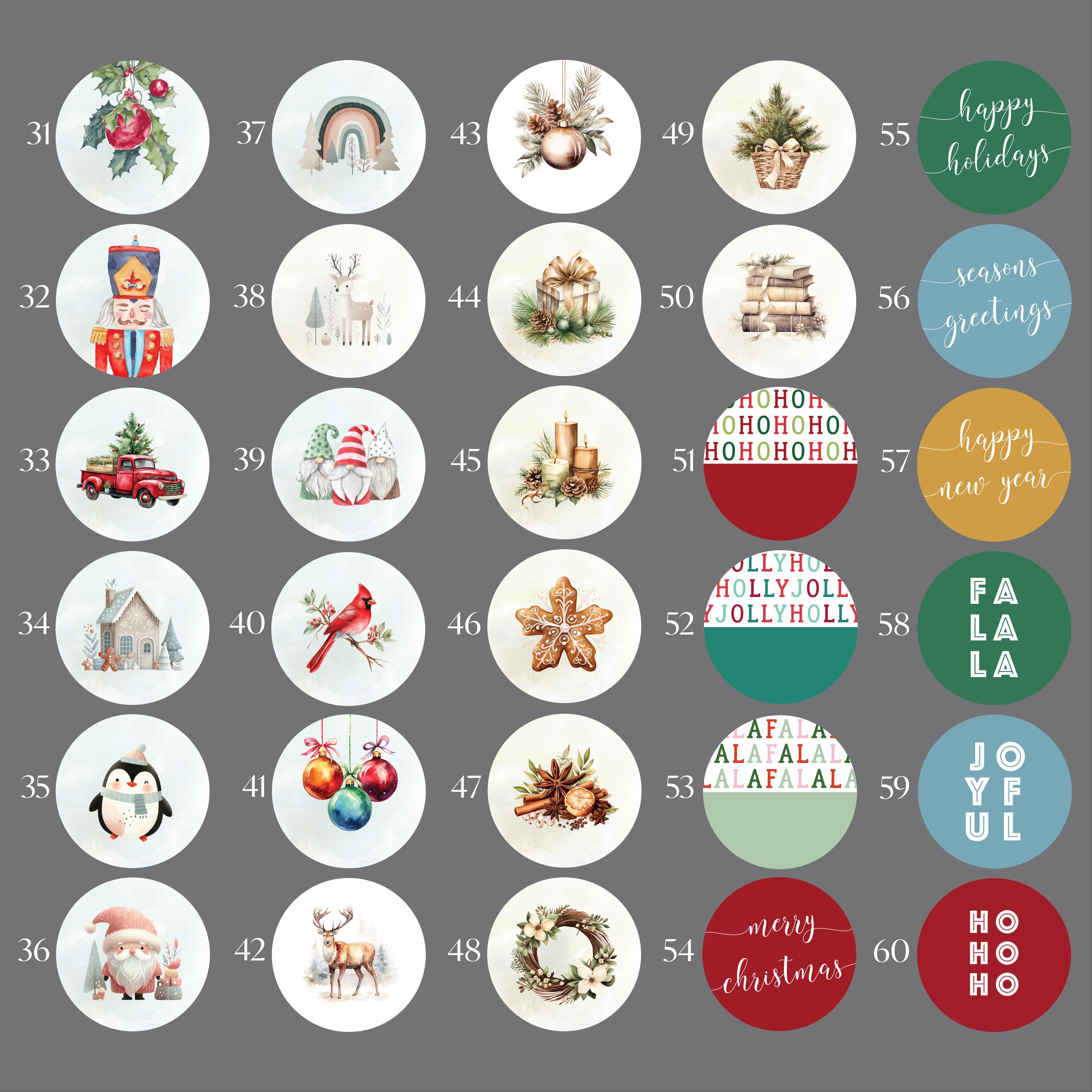 Kerststickers - waterbestendige ronde stickers, feestelijke Kerststickers - waterbestendige ronde stickers, feestelijke