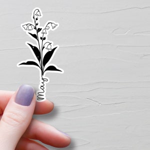 Sticker fleur de naissance mai, Sticker fleur mois de naissance, dessin au trait fleur de muguet, Stickers bouteille d'eau, Stickers agenda mensuel
