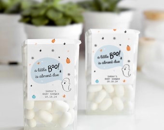 A Little Boo Is Almost Due Mint Labels, Cute Ghost Halloween Baby Shower Favor Labels for Mints, October Baby Shower Thank You Stickers