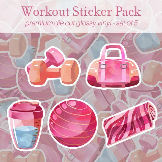 Pink Workout Stickers Pack of 5, Vinyl Stickers, Gym Stickers, Water Bottle Stickers, Exercise Stickers, Fitness Stickers, Gym Gear Stickers