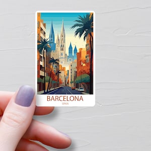Sticker Barcelone, Stickers voyage en vinyle, Stickers Barcelone Espagne, Sticker bouteille d'eau, Sticker pour ordinateur portable, Stickers bagages - S639