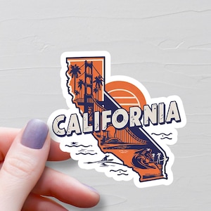 Sticker Californie, stickers en vinyle, stickers voyage USA, sticker carte de Californie, sticker État de Californie, stickers bouteille d'eau, S433