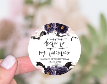 Halloween 30th Birthday Stickers, Death To My Twenties Thank You Sticker, Funeral Birthday Party Favors Labels, RIP Youth, Death To My Youth