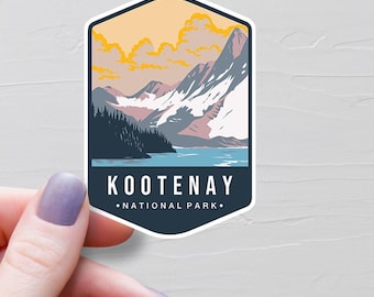 Pegatina del Parque Nacional Kootenay, pegatina de vinilo para viajes, pegatinas de Columbia Británica, regalos turísticos de BC, Canadá, pegatinas para botellas de agua - S696