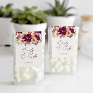 Étiquettes de faveur de mariage d'automne pour les menthes, autocollants de menthe d'automne d'amour, floral de pêche de Bourgogne, cadeau d'invité de remerciement de mariage d'automne pour être menthe