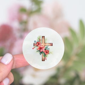 Stickers ronds de Noël, Stickers scellés pour enveloppes de Noël, Croix florale de houx, Stickers cercles religieux, Stickers enveloppes de vacances - CA18