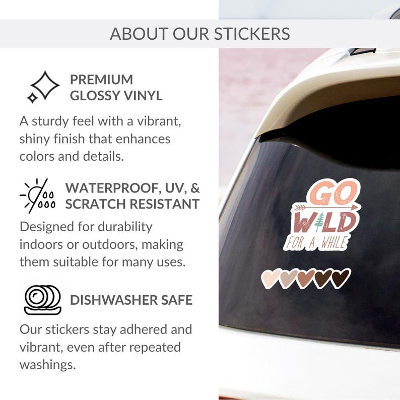 The image is a collage of several images, including a close-up of a car windshield with a sticker, a close-up of a car bumper with a sticker, and a close-up of a car bumper with a sticker. The image does not contain any text, and the focus is on the car stickers and their features.