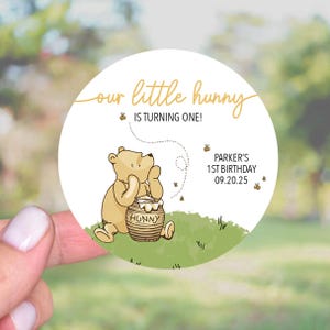 Stickers classiques pour cadeaux Winnie l'ourson, Notre petit lapin a un anniversaire, étiquettes de remerciement ourson, Stickers 1er anniversaire miel