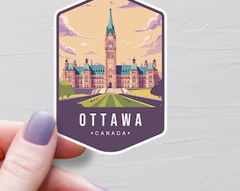 Adesivo de Ottawa, adesivos de viagem em vinil, adesivos da capital do Canadá, adesivos para garrafas de água de férias, adesivos para laptop, adesivos para bagagem - S845