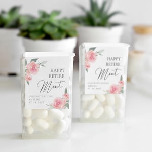 Floral Retirement Party Favors Labels for Mints, Happy RetireMINTs Stickers, Mint Favors Stickers, Personalized Mint Retirement Favors