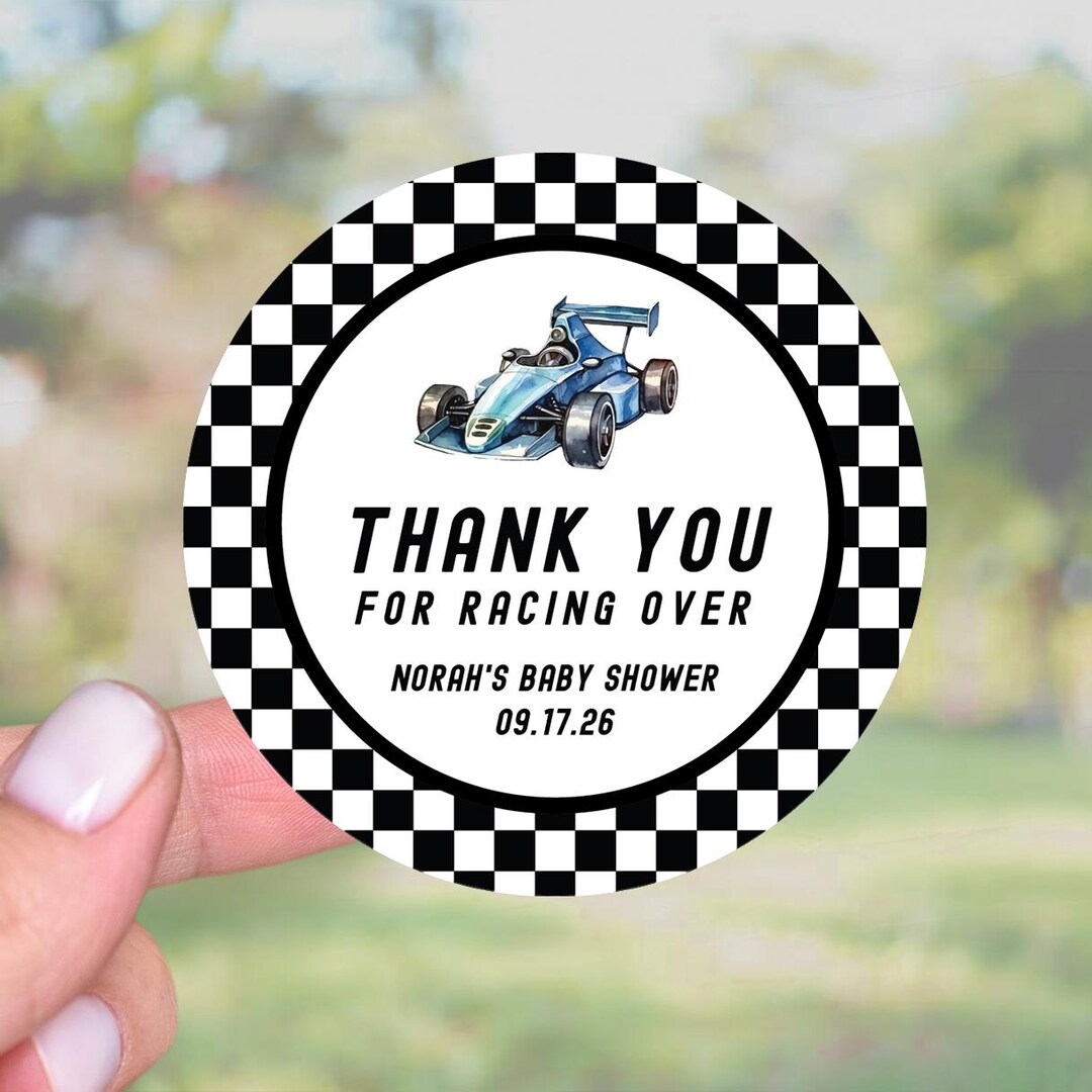 Thank You Racers Race Car Baby Shower Stickers, Thank You for Racing Over Favor Tags ...