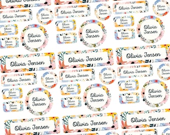 Waterproof Name Labels, Floral Daycare Labels, Dishwasher Safe Custom Name Stickers, School Name Labels, Clothing Labels, Camp School Labels