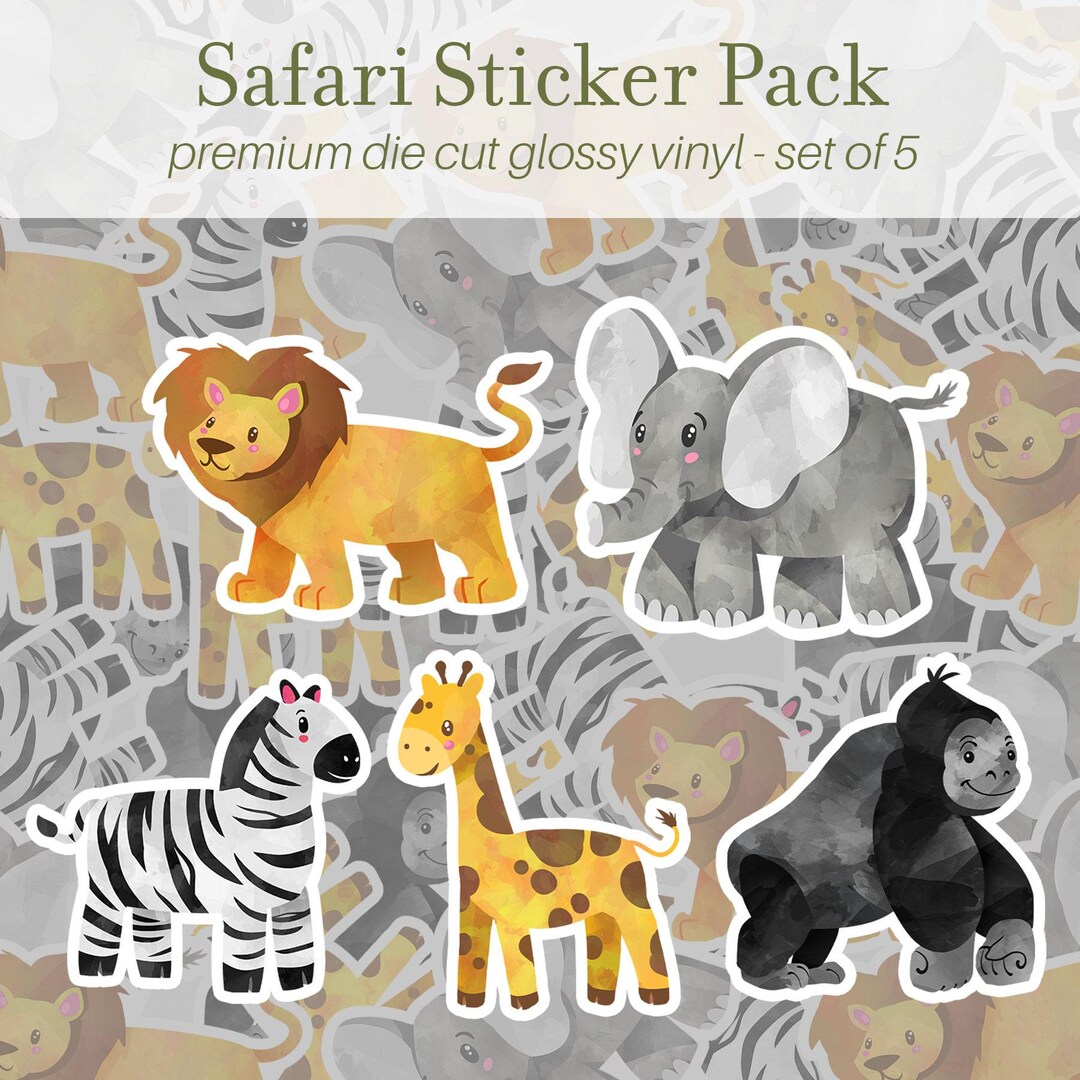 Safari Animals Sticker Pack of 5, Vinyl Stickers, Zoo Animal Stickers ...