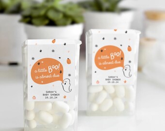 A Little Boo Is Almost Due Mint Labels, Cute Ghost Halloween Baby Shower Favor Labels for Mints, October Baby Shower Thank You Stickers