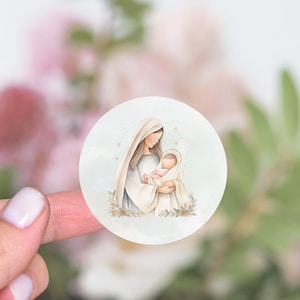 Stickers ronds de Noël, Stickers scellés pour enveloppes de Noël, Enfant Jésus, Stickers religieux cercles, Stickers enveloppes de vacances - CA16