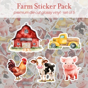 Farm Sticker Pack of 5, Vinyl Stickers, Farm Stickers, Barn Farm Animal, Barnyard Friends, Journal Scrapbooking Water Bottle Stickers - F100
