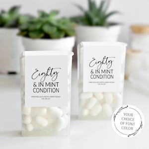 80th Birthday Party Favor Mint Labels, Eighty & In Mint Condition Stickers, Mint Favors Stickers, Personalized Mint Birthday Favors Sticker