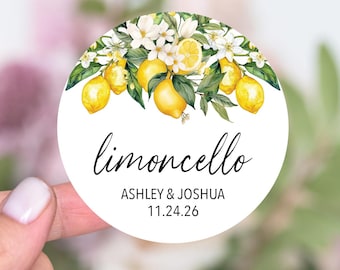 Limoncello-labels, limoncello-stickers trouwbedankjes, zelfgemaakte limoncello-feestgunsten, citroenthemacadeaus, aangepaste limoncello-cadeaulabels