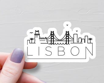 Naklejka Lizbona, winylowe naklejki podróżne, naklejka Portugalia, kraj europejski, naklejka na butelkę z wodą, naklejki na laptopa, prezent pamiątkowy - S956
