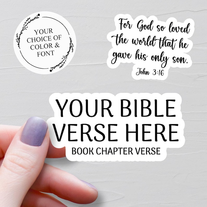 Custom Bible verse vinyl sticker with personalized scripture text
Personalized Christian sticker with your favorite Bible verse