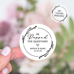 Popcorn Engagement Stickers, He Popped The Question, Engagement Party Favors Labels, Popcorn Bridal Shower Favor Thank You Stickers