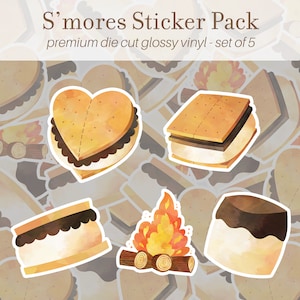 S&#39;mores Sticker Pack of 5, Vinyl Stickers, Camping Stickers, Campfire Stickers, Laptop Stickers, Water Bottle Stickers, Smore Stickers