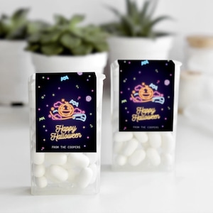 Étiquettes néon menthe d'Halloween, cadeaux joyeux Halloween, stickers menthe pour cadeaux d'Halloween, remplissage de sac de cadeaux d'Halloween citrouille orange