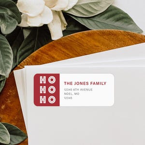 Etiquettes d'adresse de Noël personnalisées, stickers enveloppes de vacances minimaliste moderne Ho Ho Ho, Etiquettes d'adresse personnalisées - CA60