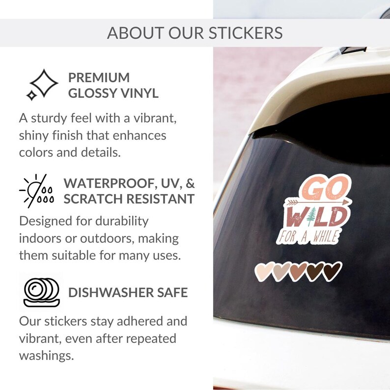 The image is a collage of several images, including a close-up of a car windshield with a sticker, a close-up of a car bumper with a sticker, and a close-up of a car bumper with a sticker. The image does not contain any text, and the focus is on the car stickers and their features.