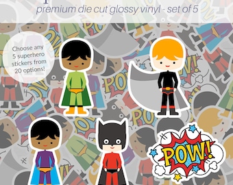 Superhero Sticker Pack mit 5 Vinyl-Superhelden-Aufklebern, süße Aufkleber, Comic-Liebhaber-Geschenk, Superheld-Laptop-Wasserflaschenaufkleber