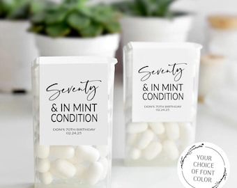 70th Birthday Party Favor Mint Labels, Seventy & In Mint Condition Stickers, Mint Favors Stickers, Personalized Mint Birthday Favors Sticker