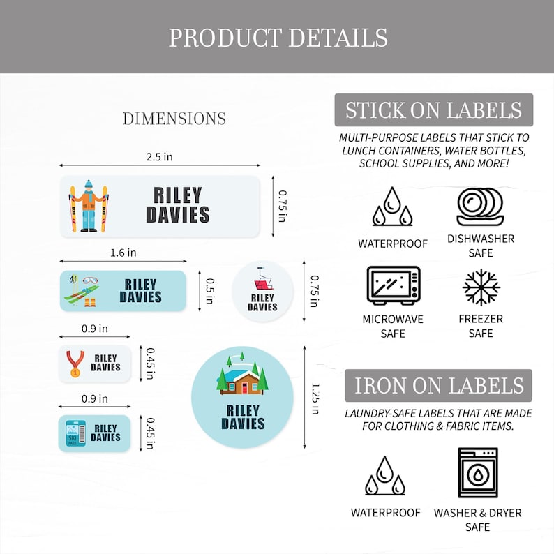 Labelling A Problem Custom Skiing Name Stickers for Kids Teens Adults Waterproof Labels for ...
